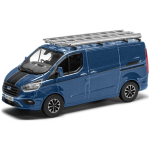 Blue Ford Transit Custom van model with roof ladder