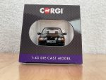 Front view of 1:43 Corgi die-cast Ford Escort XR3i model in box