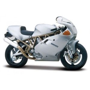 Silver Ducati Supersport 900 motorcycle model, side profile