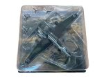 Diecast model of a German WWII military aircraft with swastika insignia, encased in clear plastic packaging