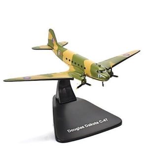 Douglas Dakota C-47 military aircraft model on display stand